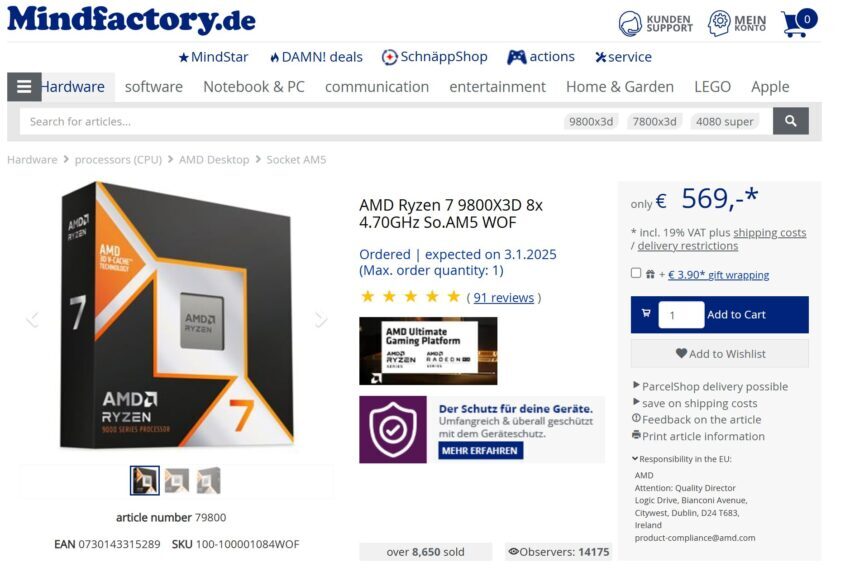 AMD Ryzen 7 9800X3D sprzedaje się znacznie lepiej niż inne