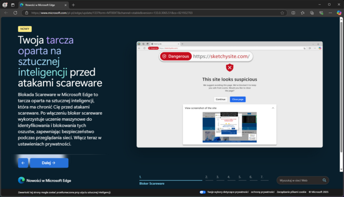 Microsoft Edge chce nas chronić przed atakami scareware. Pomoże w tym model AI, który działa lokalnie na PC z Windowsem [1]