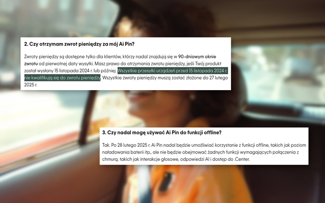 Uważaj na to, co kupujesz, jeśli ma związek ze sztuczną inteligencją. AI Pin wycofany, a zwrot pieniędzy nie przysługuje wszystkim [4]