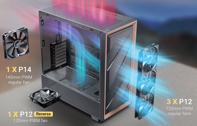 Antec FLUX SE - obudowa Mid Tower z drewnianym akcentem, która oferuje 5 wentylatorów i wygłuszające panele boczne [7]