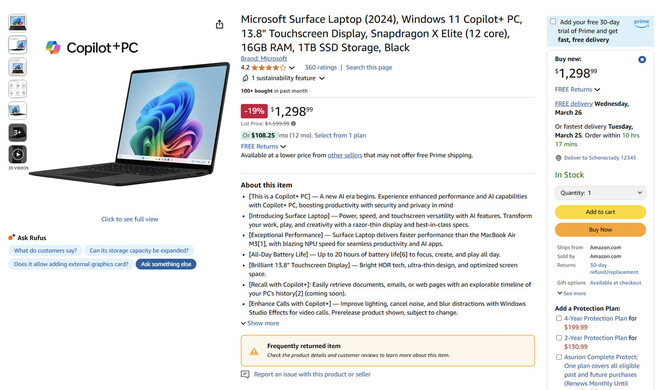 Microsoft Surface Laptop 7 AI z procesorami ARM Snapdragon X Elite zostały oznaczone jako często zwracane [2]