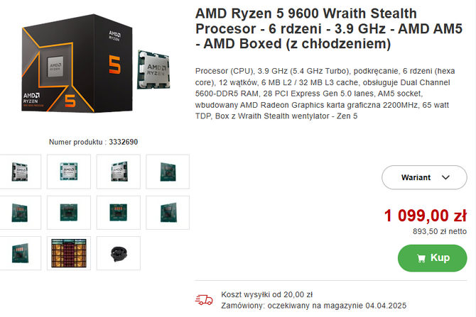 AMD Ryzen 5 9600 w końcu doczekał się pierwszego testu. Nowy procesor Zen 5 za moment powinien trafić na rynek [4]