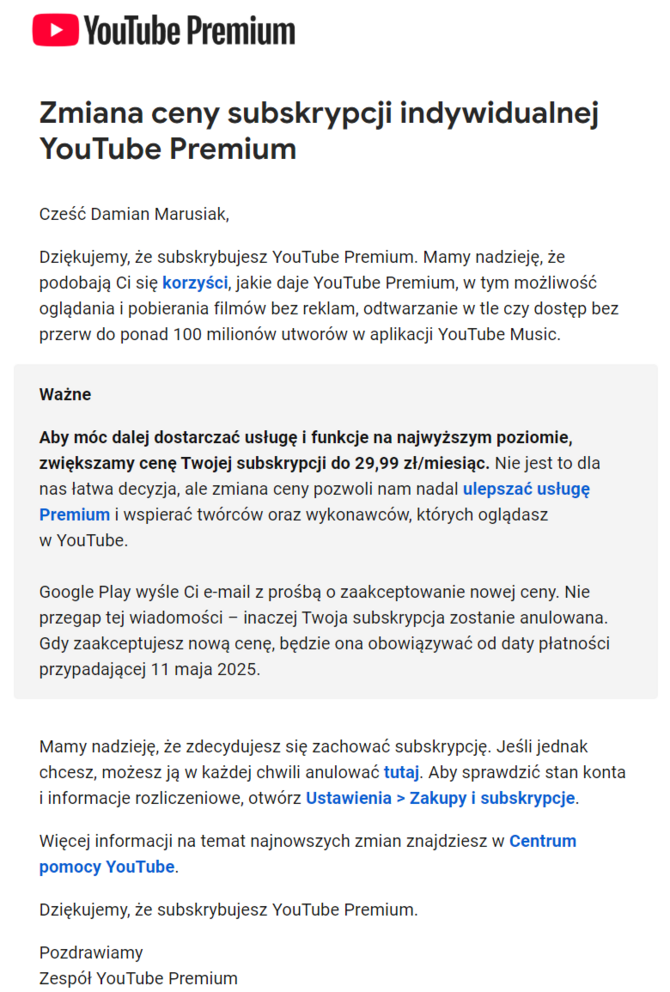 YouTube Premium ponownie drożeje w Polsce, tym razem jednak największy skok odczują klienci wersji rodzinnej [3]