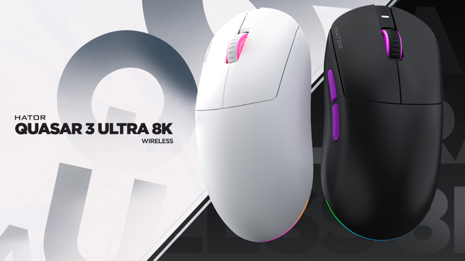 Myszki dla graczy HATOR Quasar 3 już w sprzedaży. Flagowy model oferuje sensor PixArt PAW 3950 i odświeżanie do 8000 Hz [1]