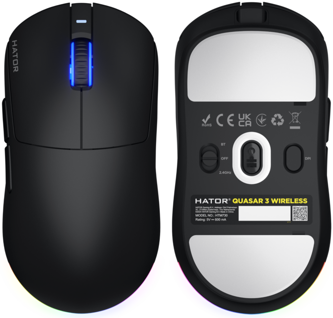 Myszki dla graczy HATOR Quasar 3 już w sprzedaży. Flagowy model oferuje sensor PixArt PAW 3950 i odświeżanie do 8000 Hz [9]