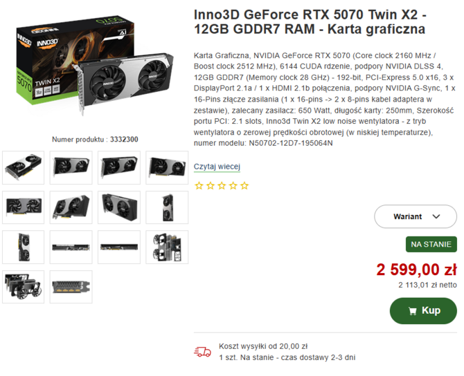 Karta graficzna NVIDIA GeForce RTX 5070 już dostępna w cenie poniżej MSRP. Coraz tańszy jest również RTX 5070 Ti [2]