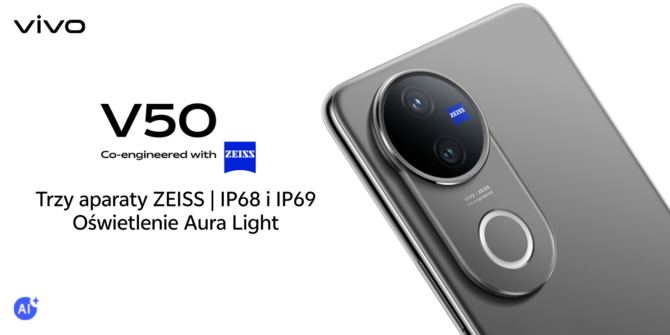 Smartfon vivo V50 trafił do sprzedaży. Na pokładzie Snapdragon 7 Gen 3, trzy aparaty 50 MP ZEISS i bateria 6000 mAh [1]