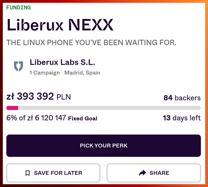 Liberux NEXX, czyli smartfon z Linuksem, dostępny do kupienia. Projekt napotkał jednak całkiem spory problem  [2]