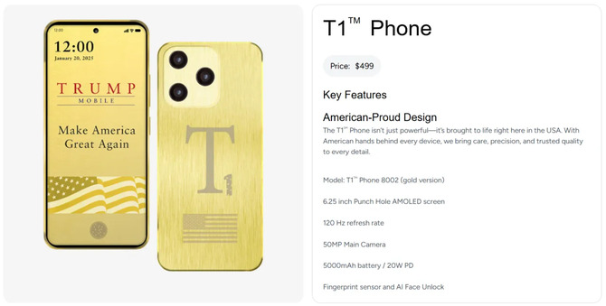 Trump Mobile usuwa napis Made in USA ze swojej oficjalnej strony. Smartfon T1 jednak powstanie w Chinach? [1]