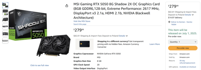 NVIDIA GeForce RTX 5050 - Według amerykańskiego oddziału Amazon, pierwsze karty będą dostępne od jutra [2]
