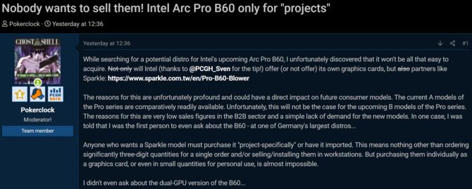 Karty graficzne Intel ARC Pro B60 i B50 nie wzbudzają zbyt dużego zainteresowania. Zdobycie tych układów może graniczyć z cudem [2]