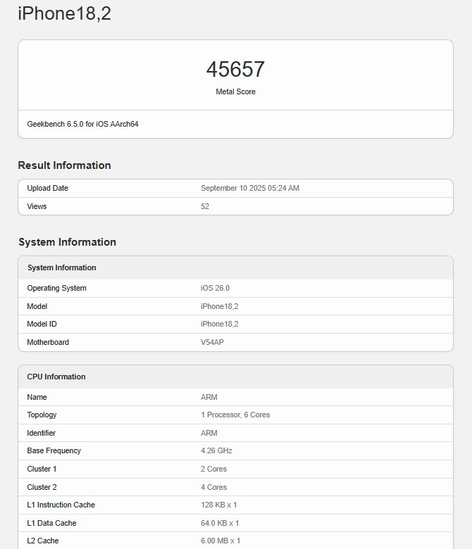Apple A19 Pro sprawdzony w Geekbench. Wydajność jednowątkowa porównywalna z chipami M4, a w środowisku Metal z CPU M2 [3]