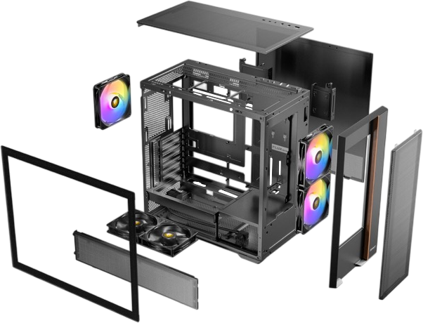 Antec FLUX Rear - przewiewna obudowa z kawałkiem drewna, która ma 5 wentylatorów i podpórkę dla GPU. Stalowa konstrukcja i szkło [7]