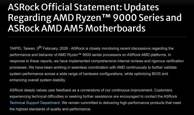 Płyty główne ASRock AM5 i procesory Ryzen 9000. Producent reaguje na kolejną falę zgłoszeń uszkodzonych CPU [2]
