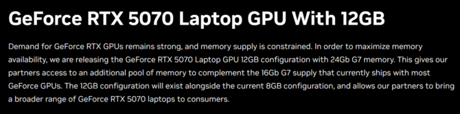NVIDIA GeForce RTX 5070 Laptop GPU oficjalnie zapowiedziany w nowej wersji z większą ilością pamięci GDDR7 [2]