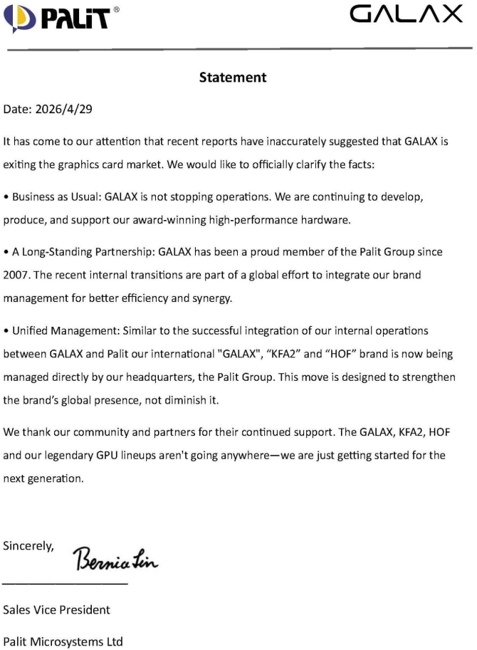 Fani HOF mają powód do niepokoju. Za kulisami kończy się samodzielna historia kart graficznych marki GALAX [2]