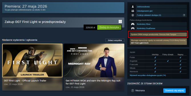 007: First Light na kilka dni przed debiutem otrzymało na PC zabezpieczenie antypirackie Denuvo [2]