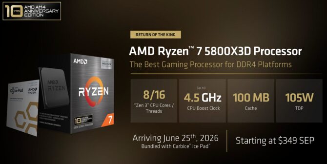 AMD Ryzen 7 5800X3D 10th Anniversary Edition różni się od oryginału. Konieczne były drobne zmiany w konstrukcji [2]