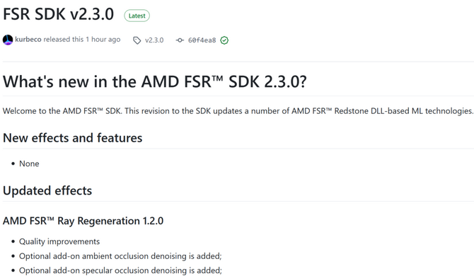 AMD wydało pakiet FSR SDK v2.3.0 zawierający m.in. upscaling FSR 4.1.1 oraz FSR Ray Regeneration 1.2.0 [3]