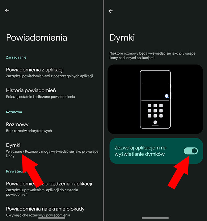 Jak włączyć lub wyłączyć czat w postaci dymków w telefonie z Google Android? Poradnik krok po kroku [nc1]