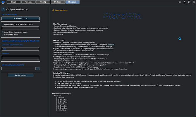 Odchudzona instalacja Windows 11 w kilku krokach, dzięki MicroWin. Mniej śmieci, lokalne konto użytkownika, brak TPM 2.0 [nc1]