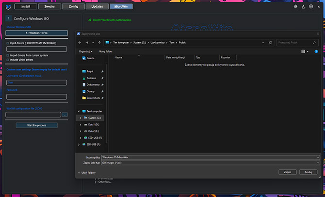 Odchudzona instalacja Windows 11 w kilku krokach, dzięki MicroWin. Mniej śmieci, lokalne konto użytkownika, brak TPM 2.0 [nc1]