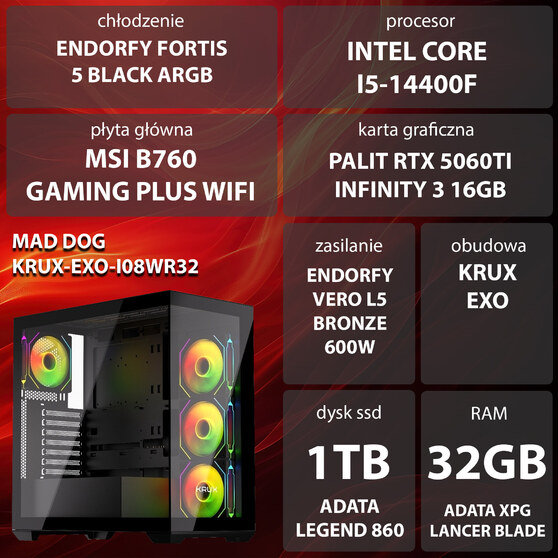 Komputer MAD DOG KRUX-EXO-I08DR32 i5-14400F 32GB RTX5060Ti - foto 2